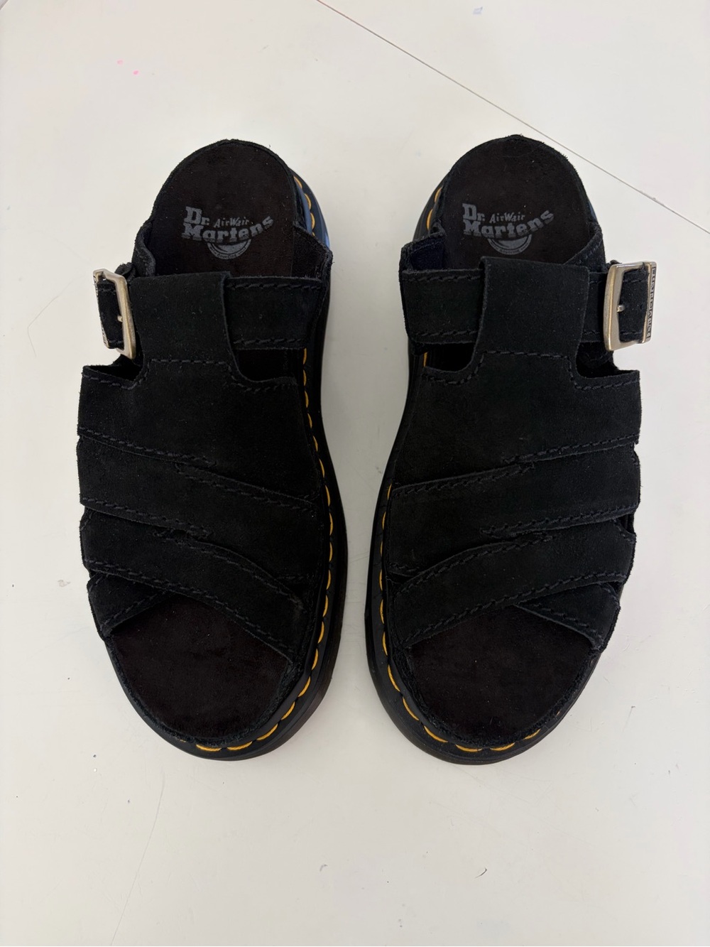 Dr. Martens Maxxy Slide Black Suede Platform Sandals Women’s Size 9 - Picture 2 of 9